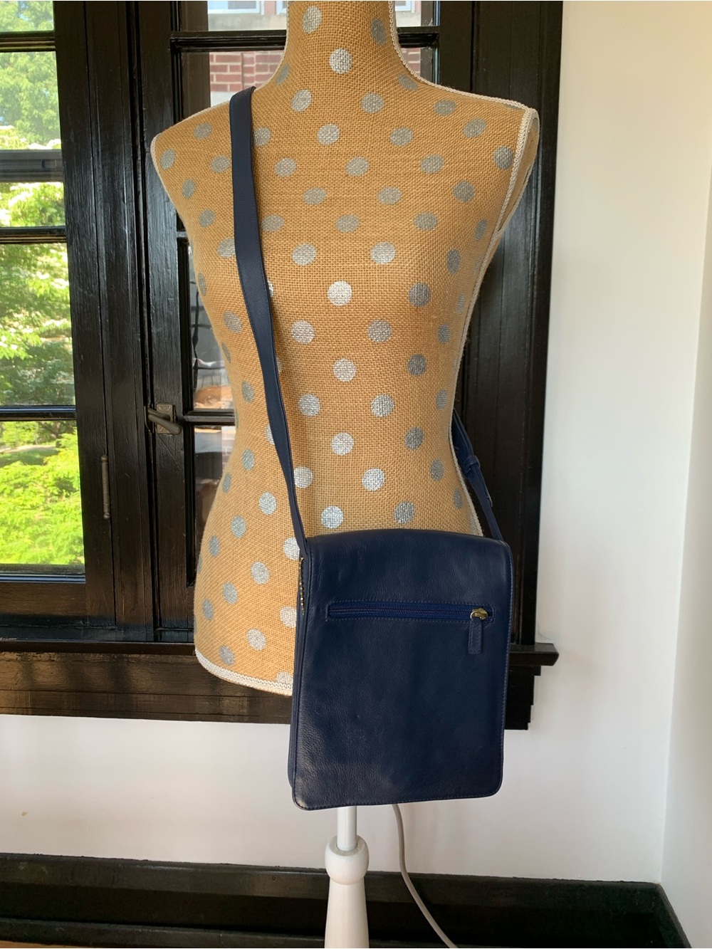 JP Ourse & Cie Navy Blue Leather Crossbody Bag